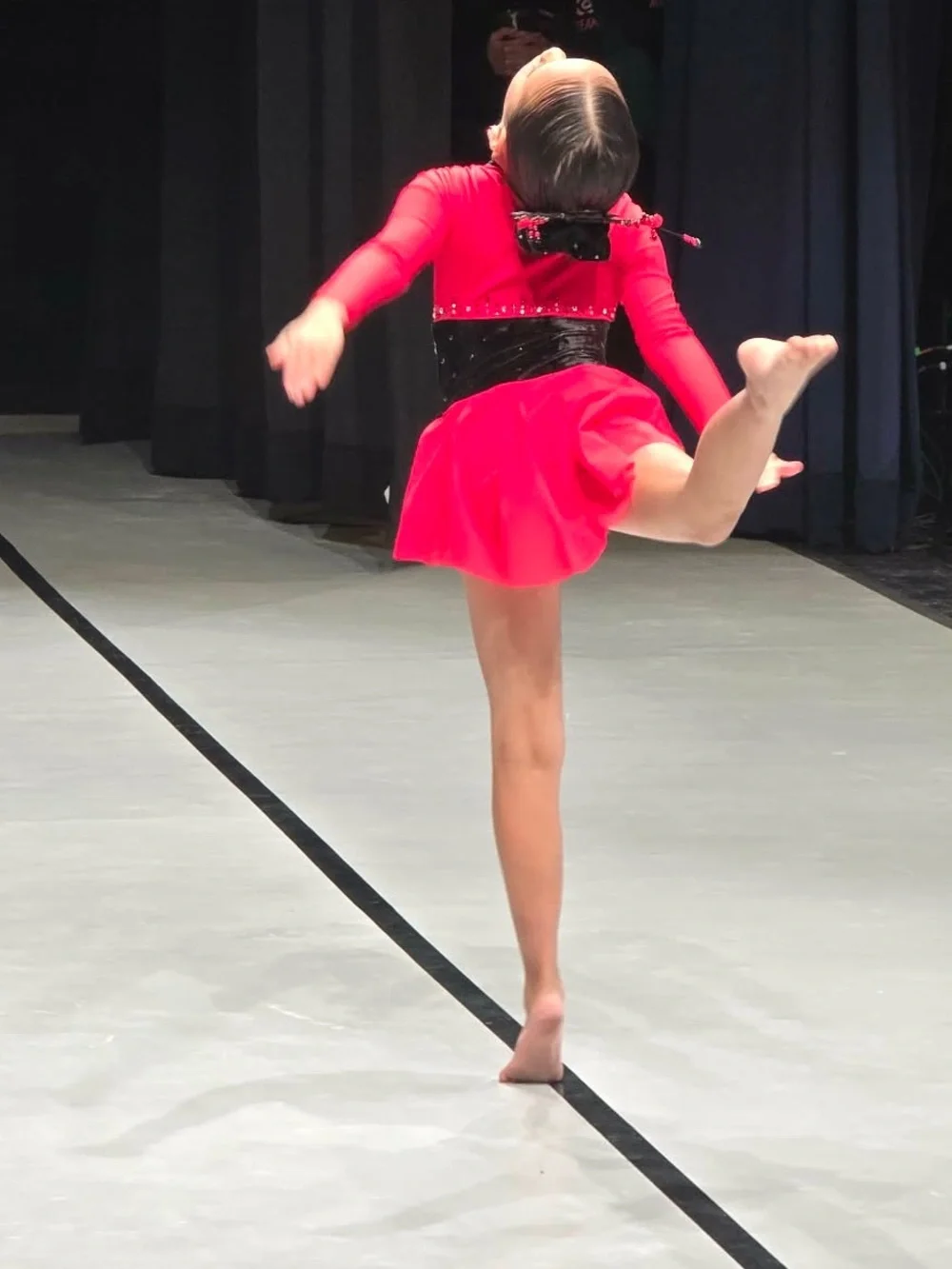 Red and Black Embellished Dance Costume with Gold Floral Appliqué - lyrical -
